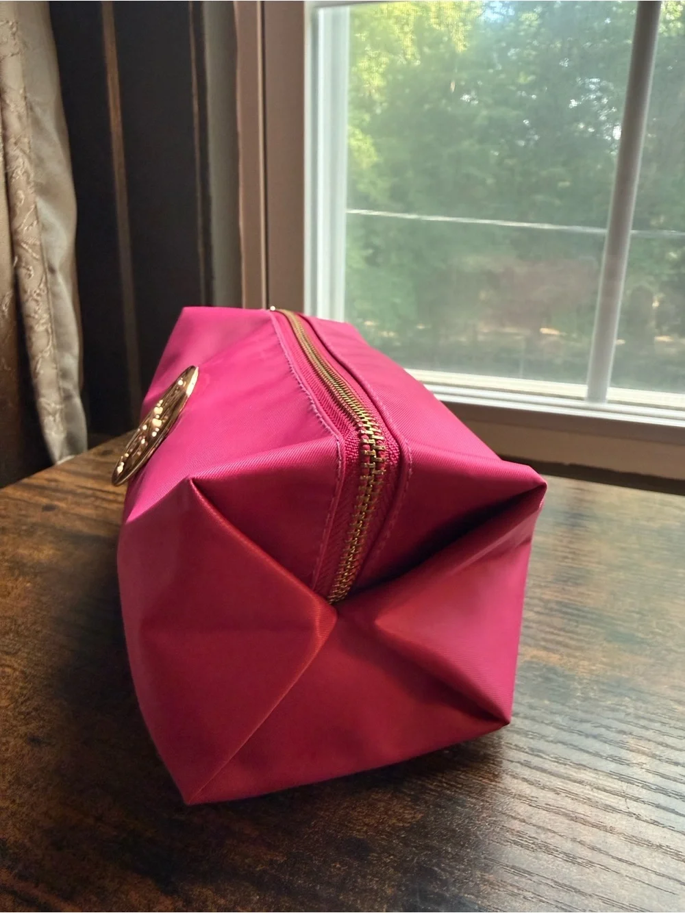 Tory Burch Hot Pink Nylon Wristlet Cosmetic Pouch with Gold Logo